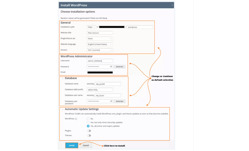 wordpress install